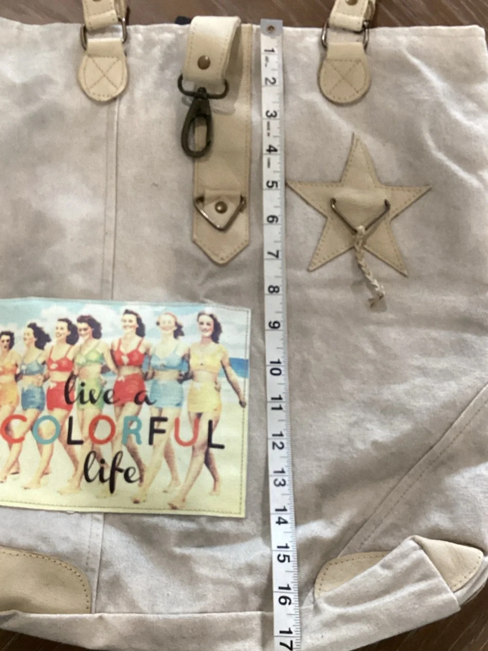 Neutral Beige Canvas Tote with Star Accent